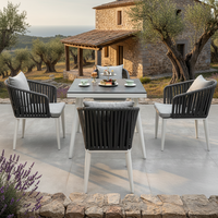 Chaise de salle à manger d'extérieur moderne en ruban ignifuge tressé, avec cadre en alliage d'aluminium durable, pour jardin, terrasse, hôtel, bistrot, mobilier d'extérieur