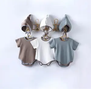 high quality cotton baby boy smock romper with hat and short sleeve