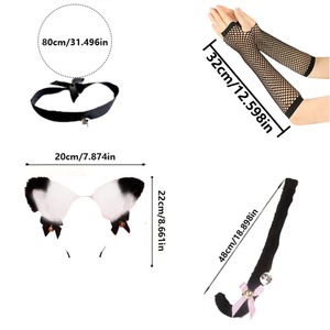 بيسينار آذان القط عصابة رأس وذيل جرس طوق مجموعة أزياء القط للنساء أذني القط الأسود ومجموعة الذيل اكسسوارات تأثيري - Product Image 2