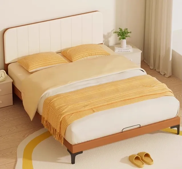 سرير خشبي آمن بتصميم عصري للأطفال سرير آمن للأطفال من الجلد والقماش المخملي مجموعة إطار سرير أثاث غرفة نوم