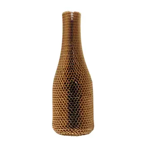 Luva de embalagem hexagonal para garrafa de vinho de vidro, embalagem de papel kraft biodegradável, embalagem protetora de frete, favo de mel, atacado de fábrica