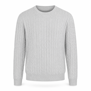 Maglione Classico da Uomo a Collo Tondo con Lavorazione a Trecce, Pullover in Misto Lana Fine a Maniche Lunghe, Vendita all'Ingrosso - Product Image 2