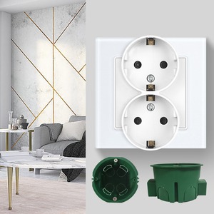 Prise double standard européenne russe, panneau en verre trempé blanc, boîte de montage ronde 86x86mm - Product Image 3