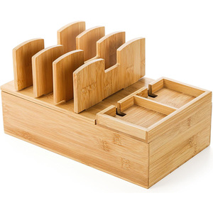 Bamboo Charging <b>Stand</b> Storage Rack 5 Tier Desktop Organizer <b>For</b> Phones <b>Tablets</b> Watches Natural Wood Color - Product Image 1