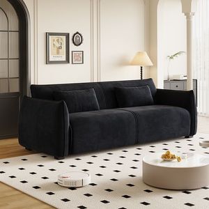 Fabric <b>Sofa</b> PT203 Black Velvet Living Room Modern Minimalist Straight Line Design - Product Image 4