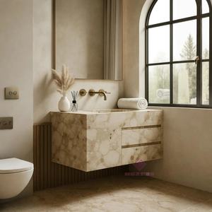 Отдельная мраморная раковина Breccia Oniciata с выдвижным ящиком Роскошная современная мебель для ванной комнаты - Product Image 1