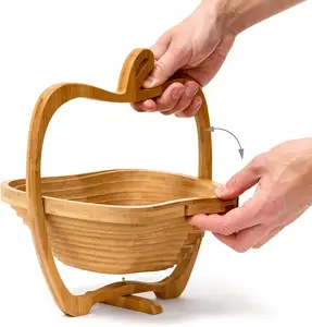 Hotting Natural Eco-friendly Apple Design Collapsible Bamboo Folding Fruit Basket