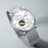 Montre automatique de sport de luxe CARNIVAL pour homme, design squelette, bracelet en acier inoxydable, petit cadran des secondes, marque haut de gamme