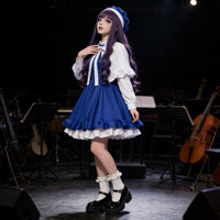 Costume de scène Lolita bleu pour femme, style demoiselle d'honneur, avec volants et nœuds, idéal pour les performances d'anime et d'idoles - Vente en gros