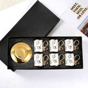 طقم فناجين قهوة سيراميك فاخر على الطراز الأوروبي الحديث، مطلي بالذهب، يتكون من <span class=keywords><strong>6</strong></span> فناجين قهوة و<span class=keywords><strong>6</strong></span> صحون، هدية للشرق الأوسط، طقم من 12 قطعة في علبة هدايا - Product Image 5