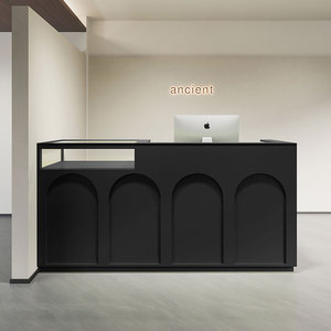 Comptoir de <span class=keywords><strong>caisse</strong></span> de magasin de vêtements vintage français, comptoir de bar moderne, bois massif, vitrine en verre de luxe, réception centrale - Product Image 2