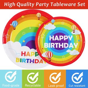 ชุดจานกระดาษลายเมฆสีรุ้ง DAMAI สำหรับ 20 ท่าน ชุดอุปกรณ์บนโต๊ะอาหารแบบใช้แล้วทิ้งสำหรับงานวันเกิดเด็ก พร้อมผ้าเช็ดปากและชุดส้อม - Product Image 3