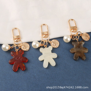 Ute perle voiture porte-clés pendentif créatif couleur bonbon ours métal étiquette ronde suspendus décoration sac accessoires - Product Image 2