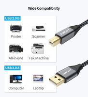 SUNGUY Kabel Pengisian Daya Cepat Tahan Lama, Kabel Transfer Data USB A ke USB B Kecepatan Tinggi untuk Penggunaan Ponsel, Laptop, dan Mobil