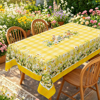 Nappe à carreaux jaunes motif marguerites blanches, résistante à l'huile, pour cuisine, pique-nique, style campagnard - Prix usine - Offre spéciale