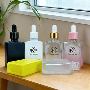 Wholesale Serum Bottle Glass Custom 30ml Frosted Black Matte Colored square Rectangle Glass Empty Bottle for Essential Oil - Product Image 1