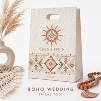 Sac de mariage bohème en gros, sac de faveur tribal, sac bohème en papier grainé, motif géométrique, fournitures pour sacs de mariage bohèmes