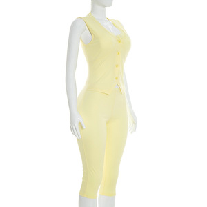 Viviblook J26JP059 Combinaison d'été pour femme, col en dentelle, boutons sur le devant, fente sans manches, combinaison mi-longue - Product Image 3