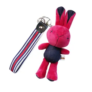 Coreano Big 18cm Cowboy Rabbit Keychain Stuffed Plush Kawaii Bunny Keyring para Mulheres (KC318C)