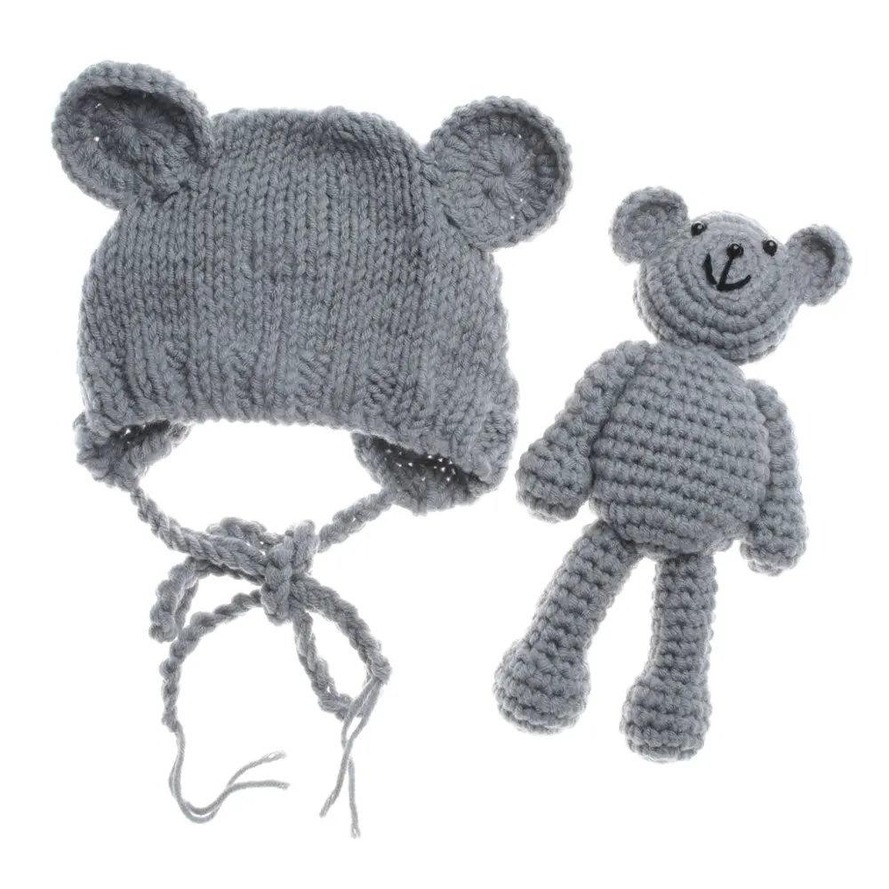 Aangepaste Breien Poppen Knuffel Pasgeboren Baby Beanie Haak Beer Hoed