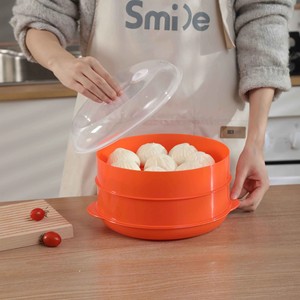 Vaporera de microondas de doble capa, vaporera de plástico naranja para panecillos, tazón de arroz con tapa de vidrio, ecológica, para uso doméstico - Product Image 1