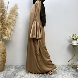 1925# Smooth Satin <b>Abaya</b> Set Elegant Two Pieces Sets Long Sleeve Inner Wrap Dress Plus Open <b>Abaya</b> Sets for Muslim Ladies - Product Image 4