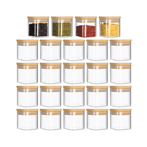 Set of 24 Airtight Square Spice Containers 4 oz Glass Seasoning Jars Empty Food Storage Containers Bamboo Lid Spice Jars