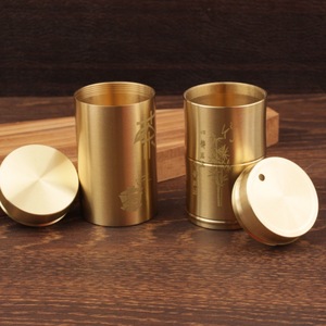 Recipiente cilíndrico para té de latón puro, tamaño S, hermético, para viaje, almacenamiento de alimentos, con tapa metálica. - Product Image 2