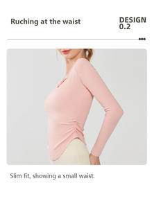 XW-G9681 en gros femmes à manches longues hauts mode couleur unie <span class=keywords><strong>T</strong></span>-<span class=keywords><strong>Shirt</strong></span> Yoga sport respirant tissu confortable vêtements de sport - Product Image 4