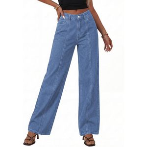 Vaqueros de Pierna Ancha para Mujer, de Cintura Alta, Elásticos, Estilo Palazzo, con Costuras Frontales, Ropa de Moda Verano 2026 - Product Image 6