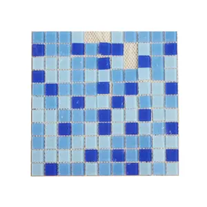 Grosir Pabrik kaca persegi biru ubin kolam renang mosaik untuk dijual