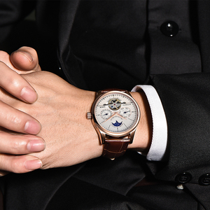 Orologi da <span class=keywords><strong>Uomo</strong></span> LIGE LG6826 <span class=keywords><strong>Orologio</strong></span> Meccanico Automatico Tourbillon in <span class=keywords><strong>Pelle</strong></span> Marrone Casual da Lavoro con Confezione Regalo - Product Image 6