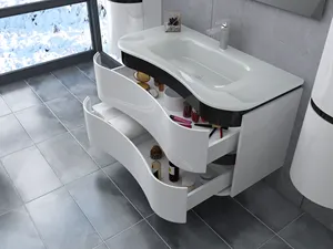 อ่างล้างจาน PVC แบบโค้งบนตู้ห้องน้ำที่ทันสมัยโต๊ะเครื่องแป้งห้องน้ำกล่อง48นิ้วสี่เหลี่ยมผืนผ้า CAD แก้ว10ชุด