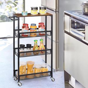 Étagère de rangement métallique mobile multi-niveaux transfrontalière avec roulettes, style minimaliste moderne, grande capacité, rectangulaire - Product Image 1