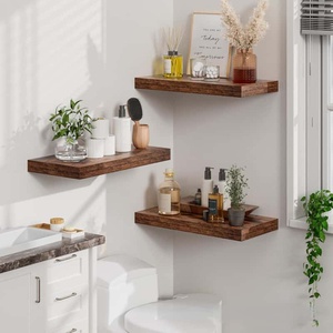 Estantes Flotantes de Madera Negra de Dos Niveles, Personalizados, para Montar en la Pared, para Baño, Cocina, Sala de Estar, Macetas, Duraderos y Ajustables - Product Image 5