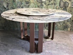 Tavolo da Pranzo Rotondo di Design Italiano Stile Moderno di Lusso in Marmo Naturale con Piano Girevole e Gambe in Acciaio Inossidabile - Product Image 6