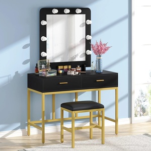 NOVA Light Meubles de <span class=keywords><strong>chambre</strong></span> à coucher de luxe Table de vanité noire avec ampoules LED Miroir Dressing de <span class=keywords><strong>chambre</strong></span> de filles moderne avec tabouret - Product Image 1