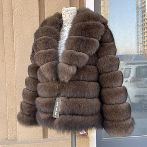 Cappotto Invernale Corto di Alta Gamma per <span class=keywords><strong>Donna</strong></span>, Elegante con Collo in Pelliccia di Volpe e Zibellino, Monopetto, <span class=keywords><strong>Trench</strong></span> Tinto, Caldo - Product Image 1