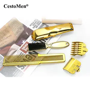 Großhandel barber tools gehäuse-CestoMen Premium Goldene Barber Hair Cut Kit Alle Gold Clipper Wachen Gehäuse Solon Barber Tools set mit kamm pinsel