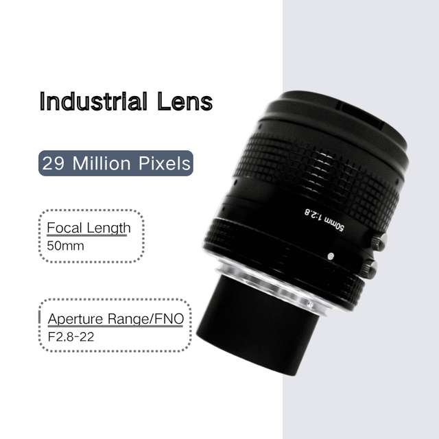 Machine Vision Lens, 29MP 50mm F2.8-F22 F-Mount Large Format Fixed Focus Industrial Camera Lens