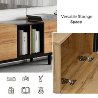 Meuble TV moderne pour téléviseur 80 pouces avec 3 portes, console multimédia, centre de divertissement avec grand meuble de rangement pour salon
