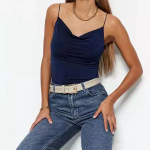 Custom Sleeveless Women Strappy Cowl Neck Cami Women Summer Solid Color Sexy Backless Design Blouses Elegant Women Ladies