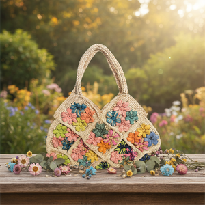 Sac seau tressé en raphia motif floral été 2026, grand sac à main polyvalent fait main pour femme, idéal pour les vacances à la plage et la mode estivale - Product Image 1