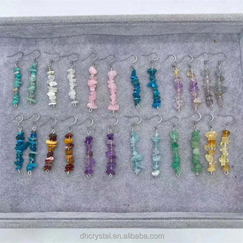 Nouveautés Chakra puces de cristal bijoux en pierres précieuses 925 argent natur mixte boucles d'oreilles en cristal de quartz pour cadeau