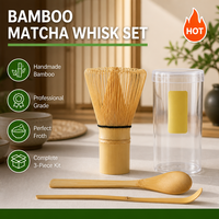 Ensemble de fouets à matcha en bambou de qualité supérieure, 3 pièces, avec cuillère et cuillère à café, Chasen traditionnel fait à la main pour une cérémonie du thé japonaise authentique