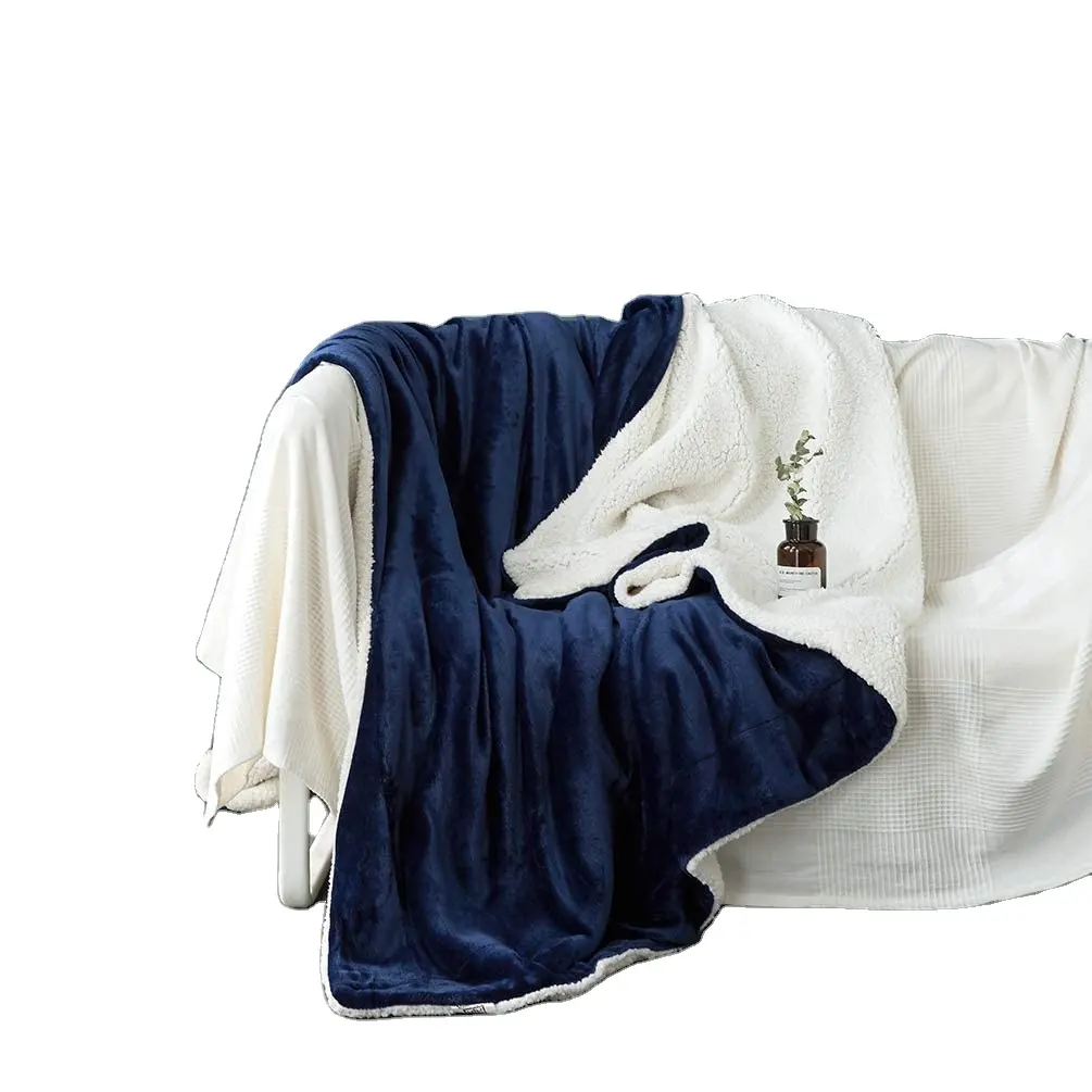Oem venda quente de alta qualidade dupla camada cor sólida macio quente flanela sherpa velo cobertor para o inverno adulto bebê