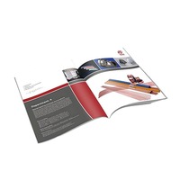 Brochure promotionnelle d'entreprise pliée en trois, couleur personnalisée, impression offset, reliure parfaite, design couleur pleine page, papier couché