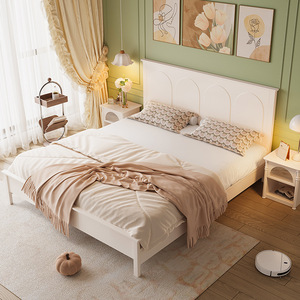 French Style Cream Color <b>Double</b> <b>Bed</b> 1.8m Platform <b>Bed</b> Frame <b>White</b> Princess Solid Wood <b>Bed</b> For Bedroom Home Use - Product Image 3