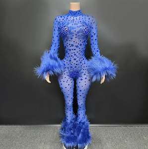 Femmes Transparent paillettes plumes body strass danse exotique combinaison maigre carnaval fête Performance Costume été - Product Image 3