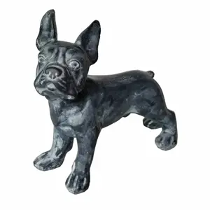 Großhandel antike schwarze Harz Tier Hund Figur stehend Französisch Bull Dog Statue Kupfer Rost Effekt, antiken Stil